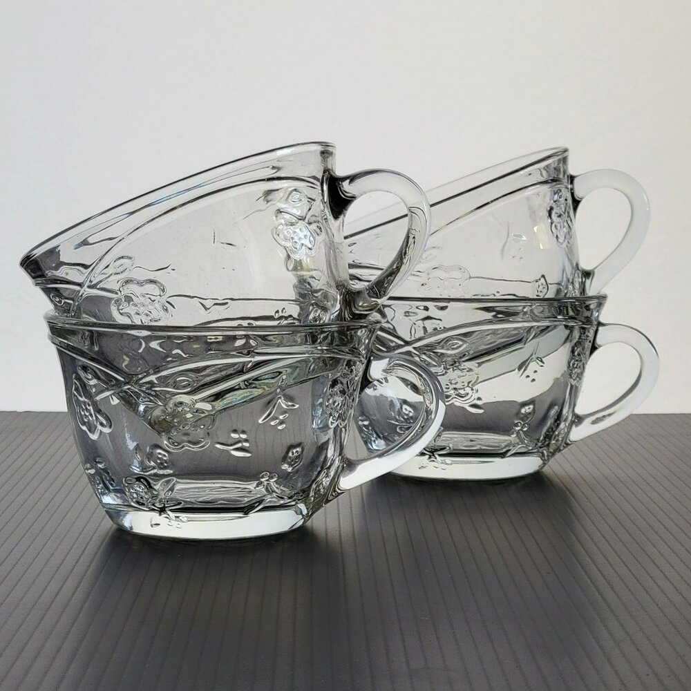 Anchor Hocking Savannah Clear Punch Coffee/Tea Cup, Set of 4, Pressed Floral - Picture 2 of 9